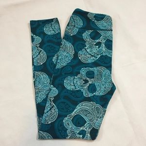 New Lularoe OS Teal Paisley Skull Leggings FIRM